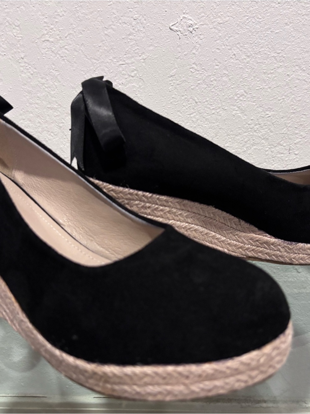 SHEIN Black Espadrille Wedge Heels with Braided Sole